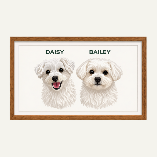 Spersonalizowany Portret Podwójny Pupili (Drewniana Rama A3)